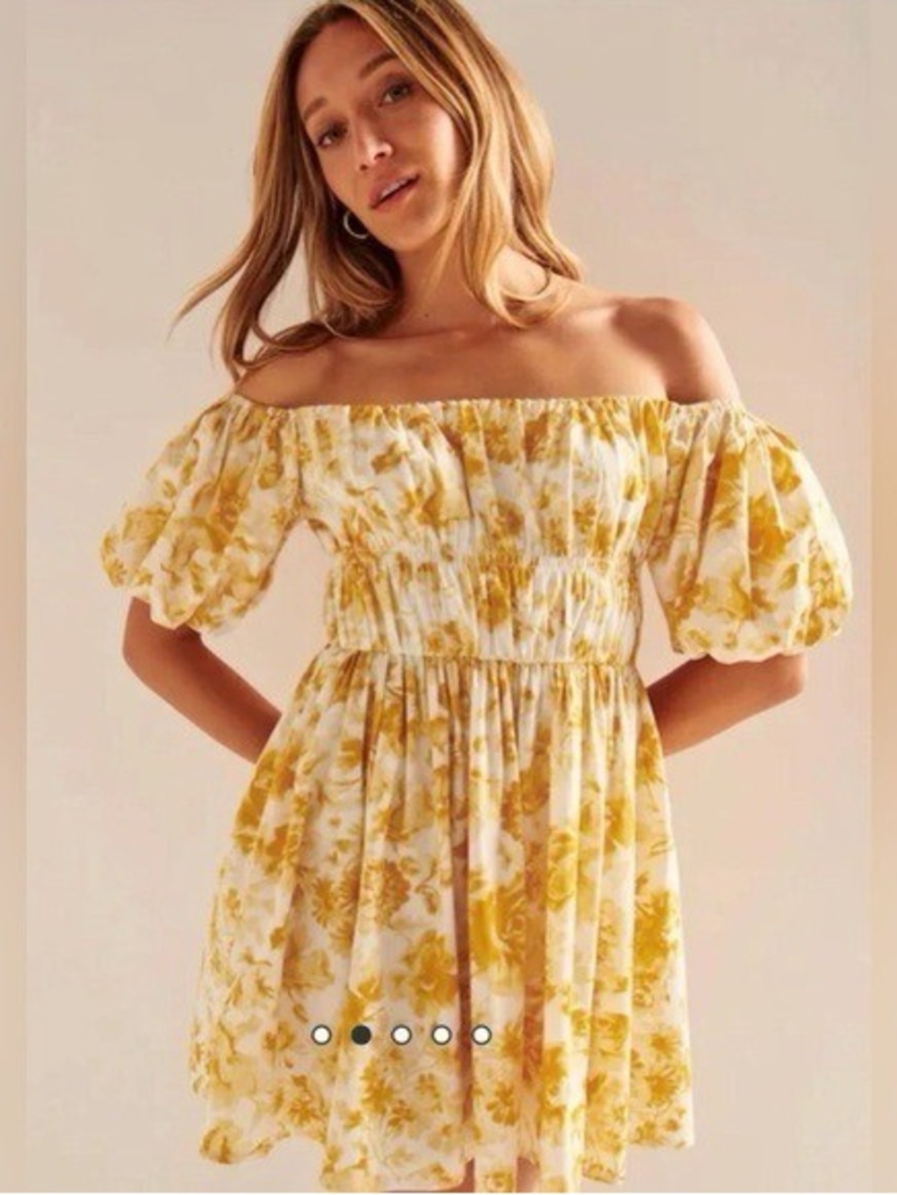 Abercrombie & Fitch Yellow Floral Off-Shoulder Mini Dress